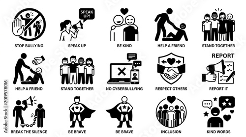 Foto Collection of Icons Representing Social Issues and Solutions.