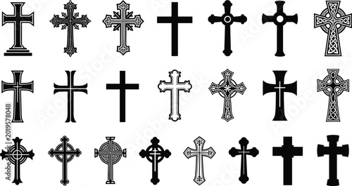 Quadro su tela Christian cross symbols vector illustration set with ornate and simple designs,