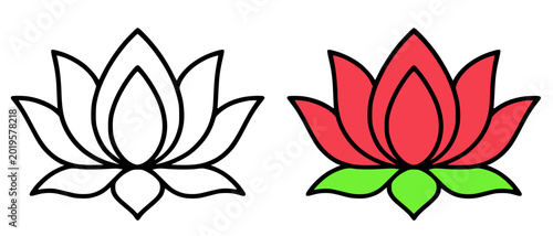Obraz na plátne Lotus vector icon illustration, in line art and colored design, for flower theme