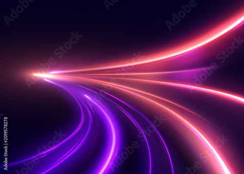 фотографія A futuristic backdrop with lighting effects and vibrant beams of light simulating acceleration for racing, digital technology, music covers, cyber design, and dynamic energy scenes