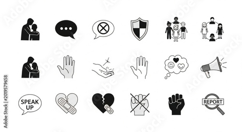 Foto Collection of Icons Representing Social Issues and Support.