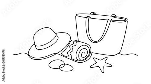 Photos Minimalist Line Art of Summer Beach Essentials for a Perfect Vacation Getaway