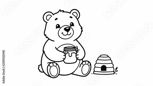 Cute Teddy Bear Holding Honey Jar.