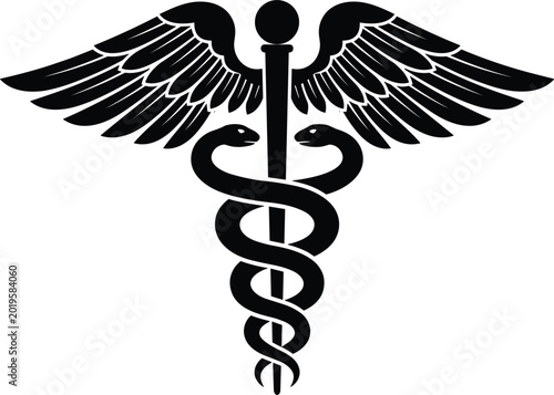 Schilderij op canvas Caduceus medical symbol vector icon featuring a classic black silhouette design