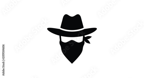 Quadro su tela Cowboy with hat beard and bandana black silhouette high quality