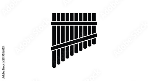 Fotografie Pan Flute Silhouette Black Musical Instrument Shape On White Background