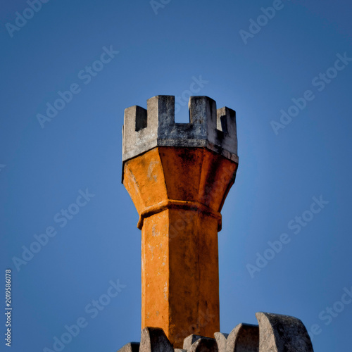 Pena Palace Turret: A Close-Up of the Castle’s Tower Against the Sky