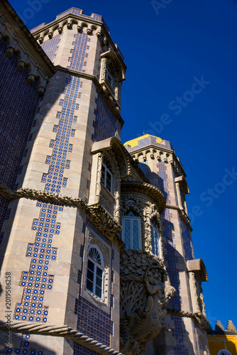 Pena Palace Facade: A Colorful Close-Up of the Palace’s Tiled Walls