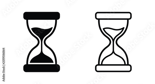 Hourglass silhouettes with sand flow on a white background silhouette