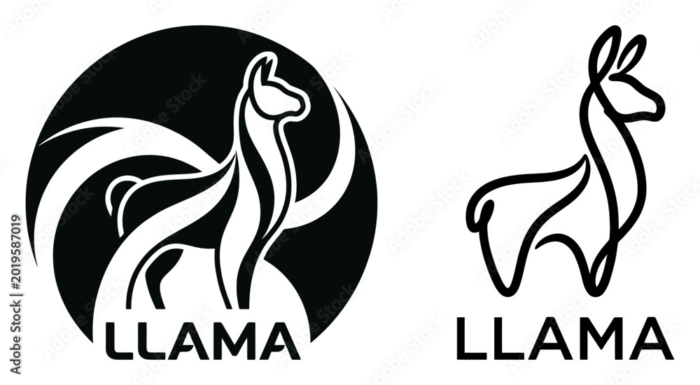 Fototapeta premium Minimalist llama animal logo design set with circular emblem and line art style