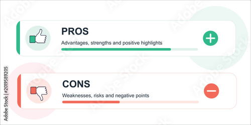 Εκτύπωση καμβά pros and cons comparison infographic with thumbs up and down icons, green and re