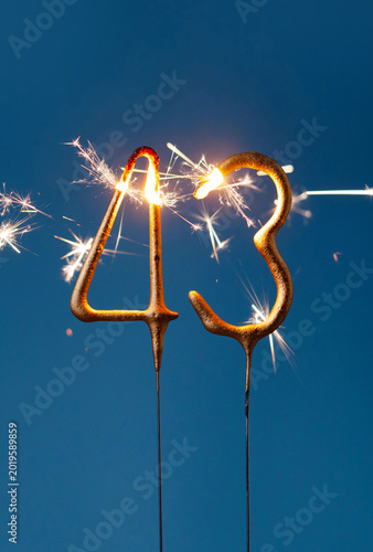 Konstfotografi 43 years celebration festive background made with Bengal fires in the form of number Forty three