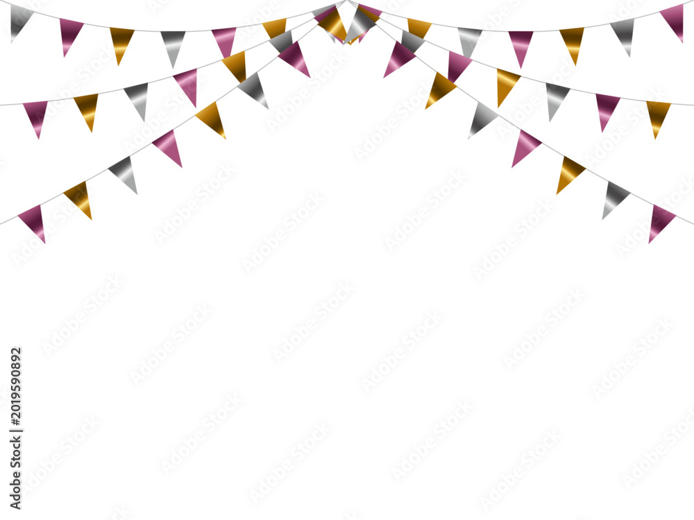 Fototapeta premium ガーランド三角ひも、曲線、三色3ピンクF1