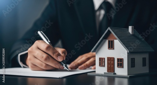 Businessman signing documents for a house purchase or mortgage agreement