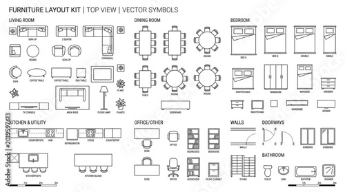 Foto Architectural Symbols for Furniture and Fixtures.