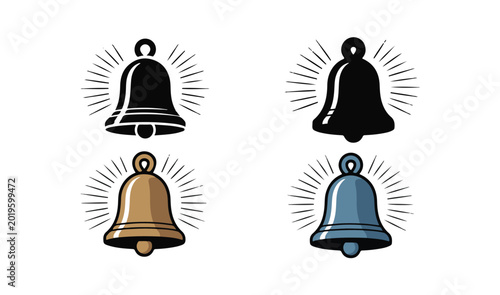 Canvastavla Set of four ringing bell icons with sound waves in different colors and styles isolated