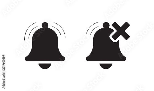 Cuadro en lienzo Ringing bell icon and silent bell icon, vector illustration, notification and no sound concept