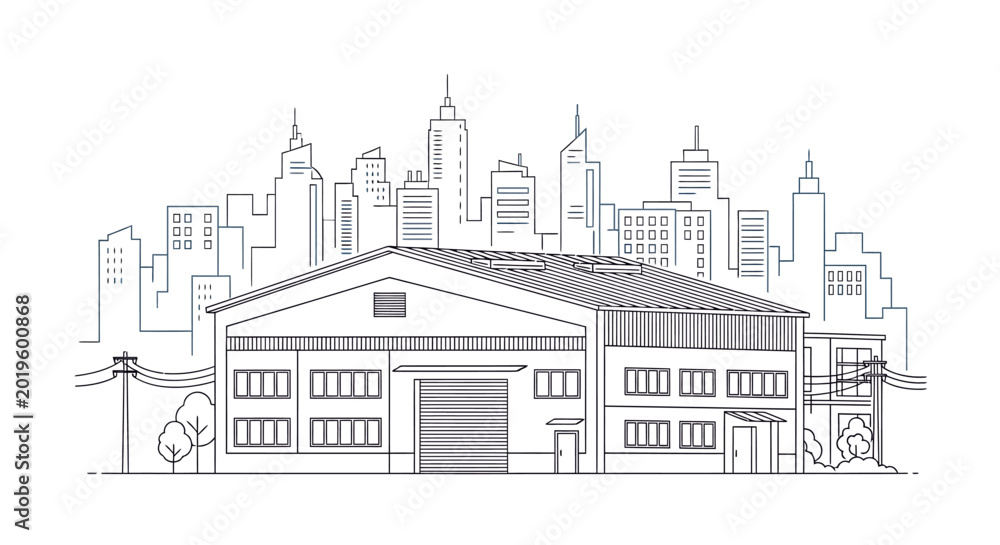 Fototapeta premium Large Industrial Building with Garage Door.