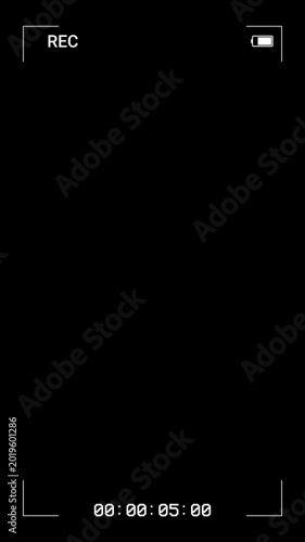 Camera recording screen overlay. Portrait video camera recorder screen overlay on a transparent background. Video recorder digital display with timer.