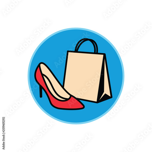 Shopping bag with high heels vector logo icon. Fashion Store logo design.