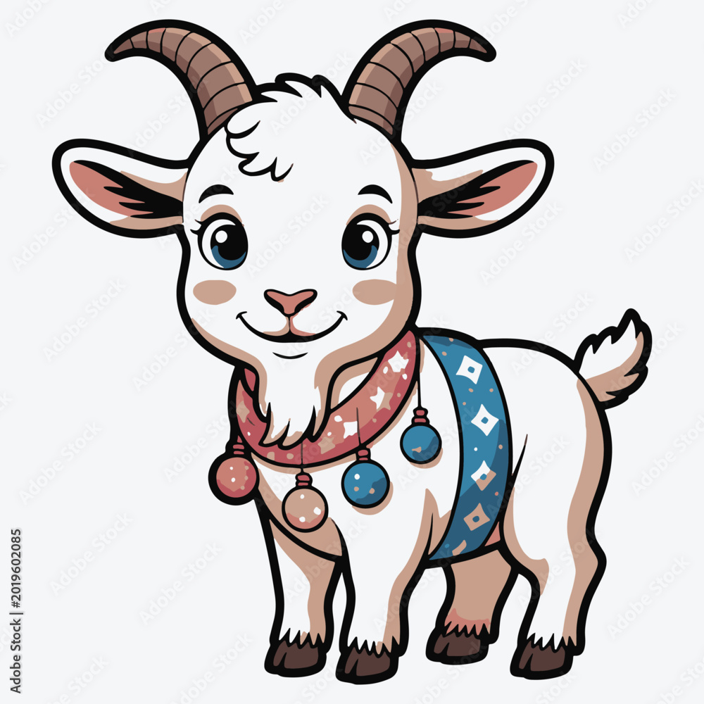 Fototapeta premium Cute cartoon baby goat with festive decorations