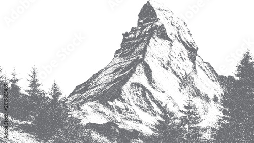 Canvastavla Vintage-style snowy hills, abstract dotted mountain range, pointillist grunge te