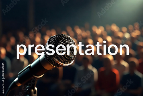 A microphone is positioned over a blurred audience at a live music event.