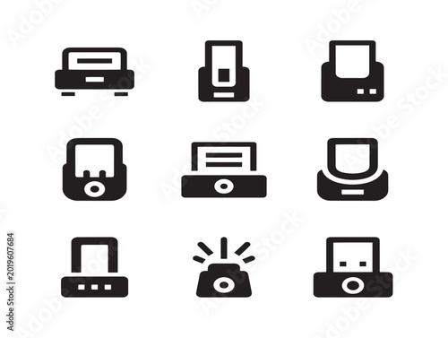 Vector set of electronic devices and security icons in flat design