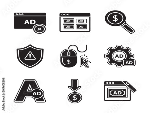Vector illustration of ad blocking and online advertising concepts with icons