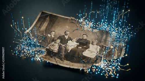 Digital Reconstruction of Vintage Family Portrait with Binary Data Streams for Genealogy and AI Restoration