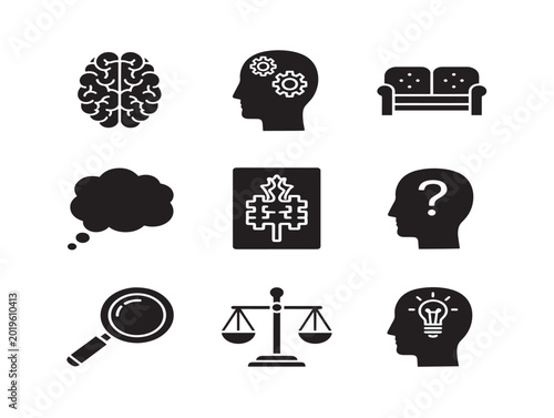 Vector illustration of psychology and mental health concept icons set