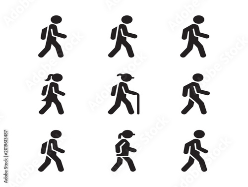 Vector illustration of diverse people walking in flat minimalist style