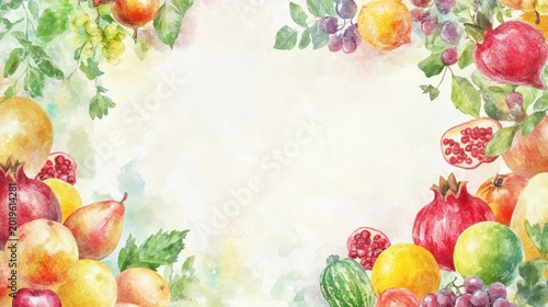 Watercolor fruits and vegetables border frame