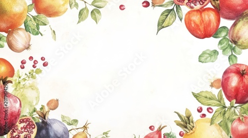 Watercolor Fruit Border Background for Design