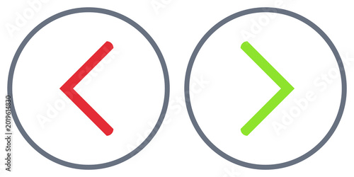 Schilderij op canvas Weiter und zurück - Icons rot und grün im Kreis