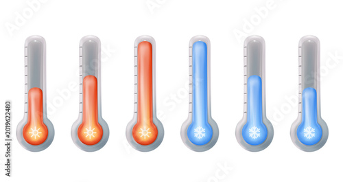 Foto Collection of 3D thermometer vector icons representing different temperature levels