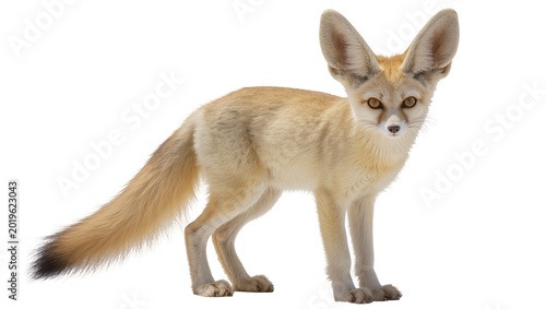 Fotografi Fennec fox with large ears standing, isolated on transparent background