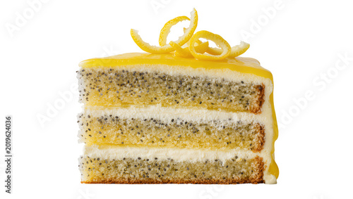 Obraz na plátně Three layer lemon poppy seed cake with cream cheese frosting, isolated on transp