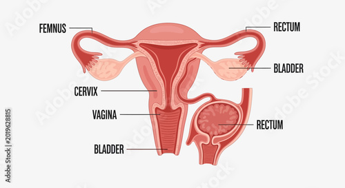 Bild auf Leinwand Female Reproductive System Anatomy Diagram with Labels.