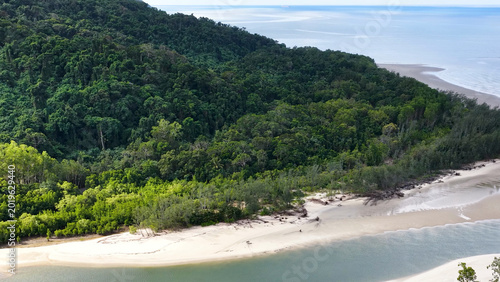 Photography Aerial View of Daintree Rainforest Meeting Thornton Beach Coastline in Australia