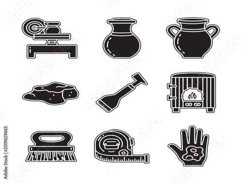 Vector set of household items and tools in flat line art style