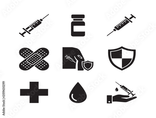 Vector icons set of medical and health symbols on white background