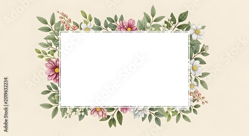 Rectangular Floral Border with Pink and White Flowers for Wedding Cards