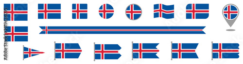 Foto Vector set of iceland flag with ribbon variations for independence day design