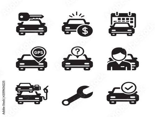 Vector illustration of car rental and driving concepts with flat icons