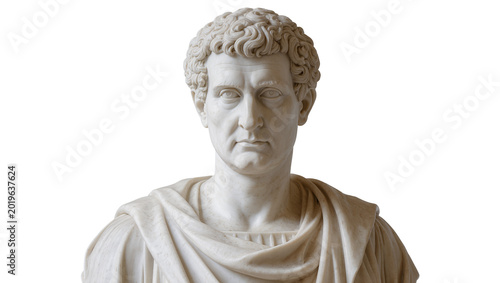 Foto Marble bust of a Roman emperor with curly hair draped toga, isolated on transpar