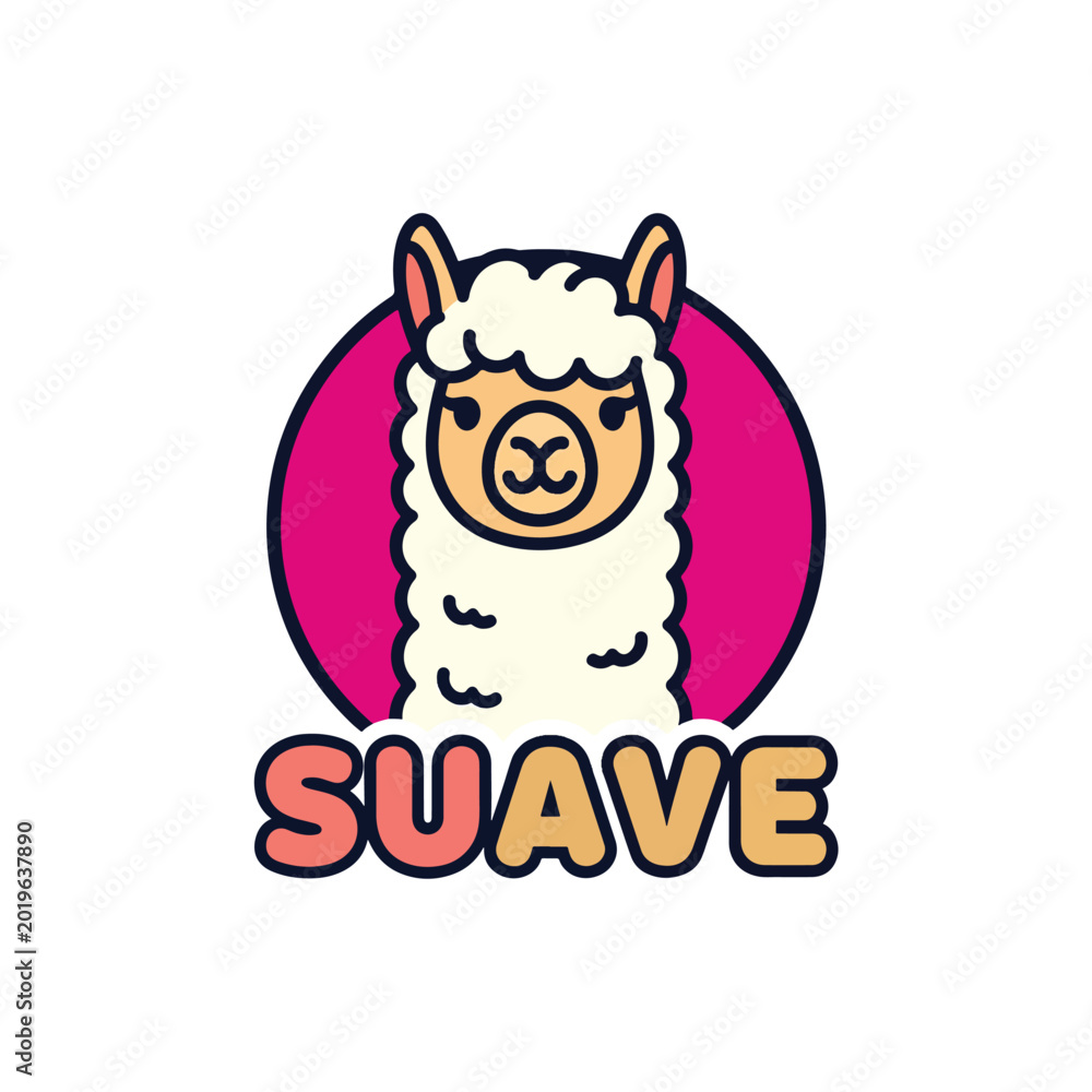 Obraz premium Cute Cartoon Llama Logo Mascot Design with Suave Text.
