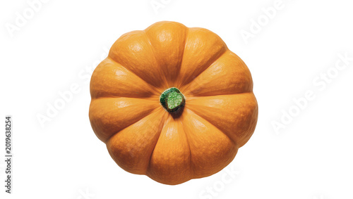Foto Ripe orange pumpkin with green stem, isolated on transparent background