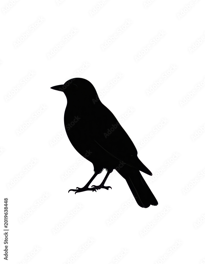 Obraz premium Black Crow Silhouette Standing Vector Illustration Isolated on Transparent Background
