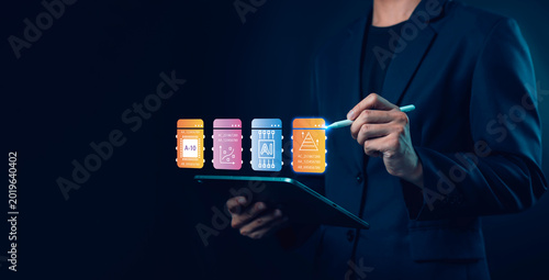 Foto Business professional using tablet and stylus with AI interface and digital proc